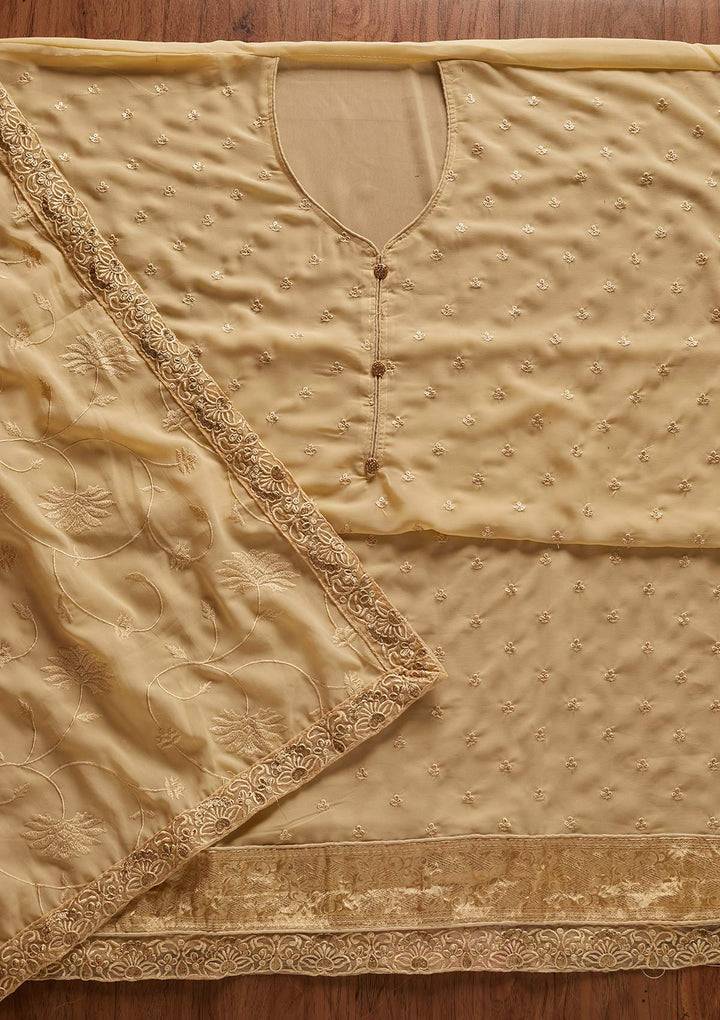 Gold Threadwork Georgette Designer Unstitched Salwar Suit - koskii