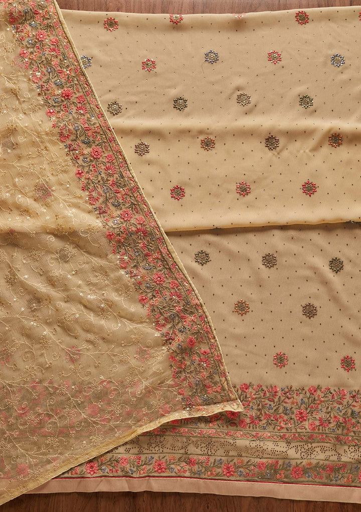 Gold Threadwork Georgette Designer Unstitched Salwar Suit - koskii