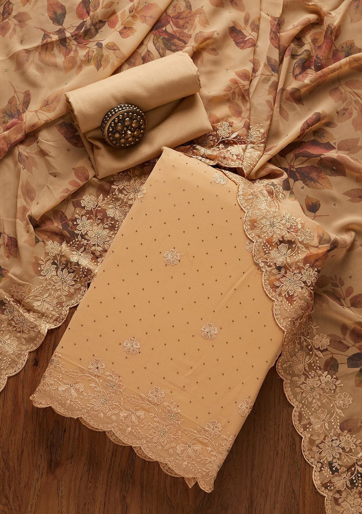 Gold Threadwork Georgette Designer Unstitched Salwar Suit - koskii