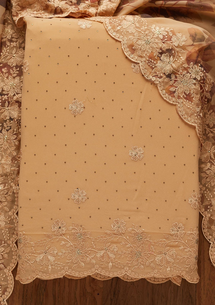 Gold Threadwork Georgette Designer Unstitched Salwar Suit - koskii