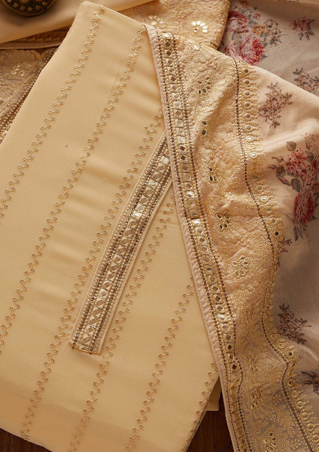 Gold Threadwork Georgette Designer Unstitched Salwar Suit - koskii