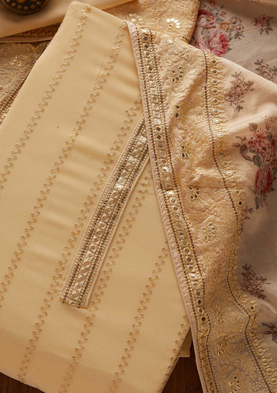 Gold Threadwork Georgette Designer Unstitched Salwar Suit - koskii