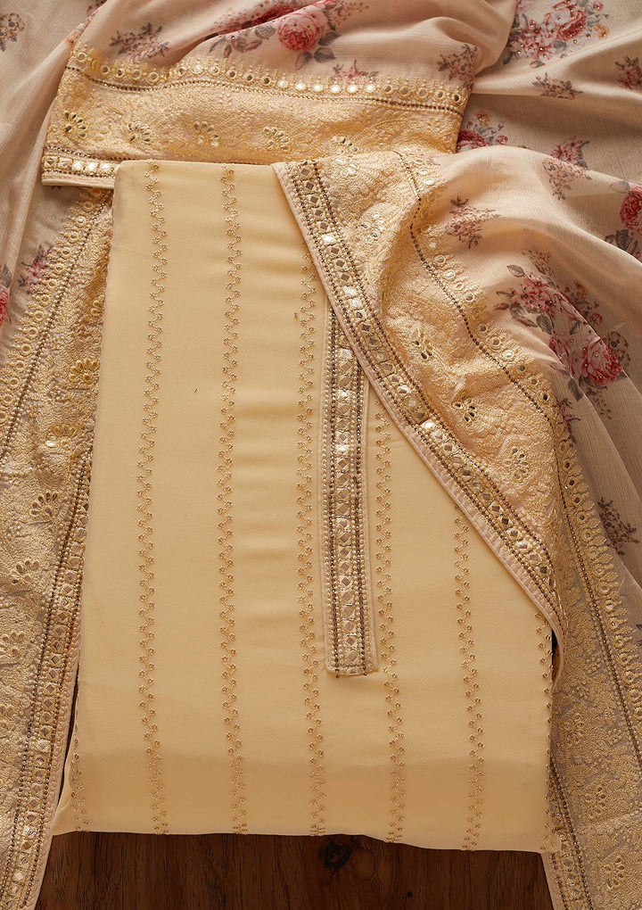 Gold Threadwork Georgette Designer Unstitched Salwar Suit - koskii