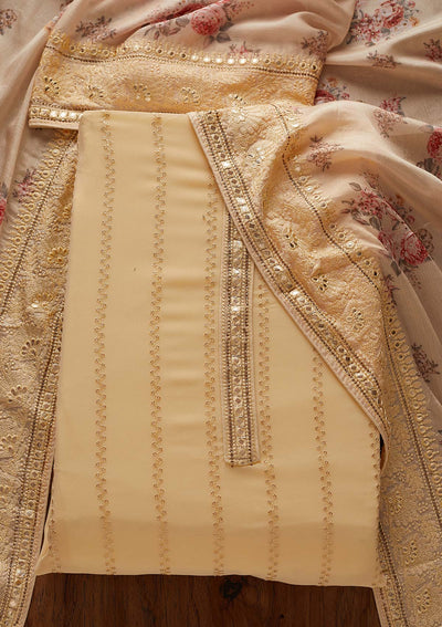 Gold Threadwork Georgette Designer Unstitched Salwar Suit - koskii