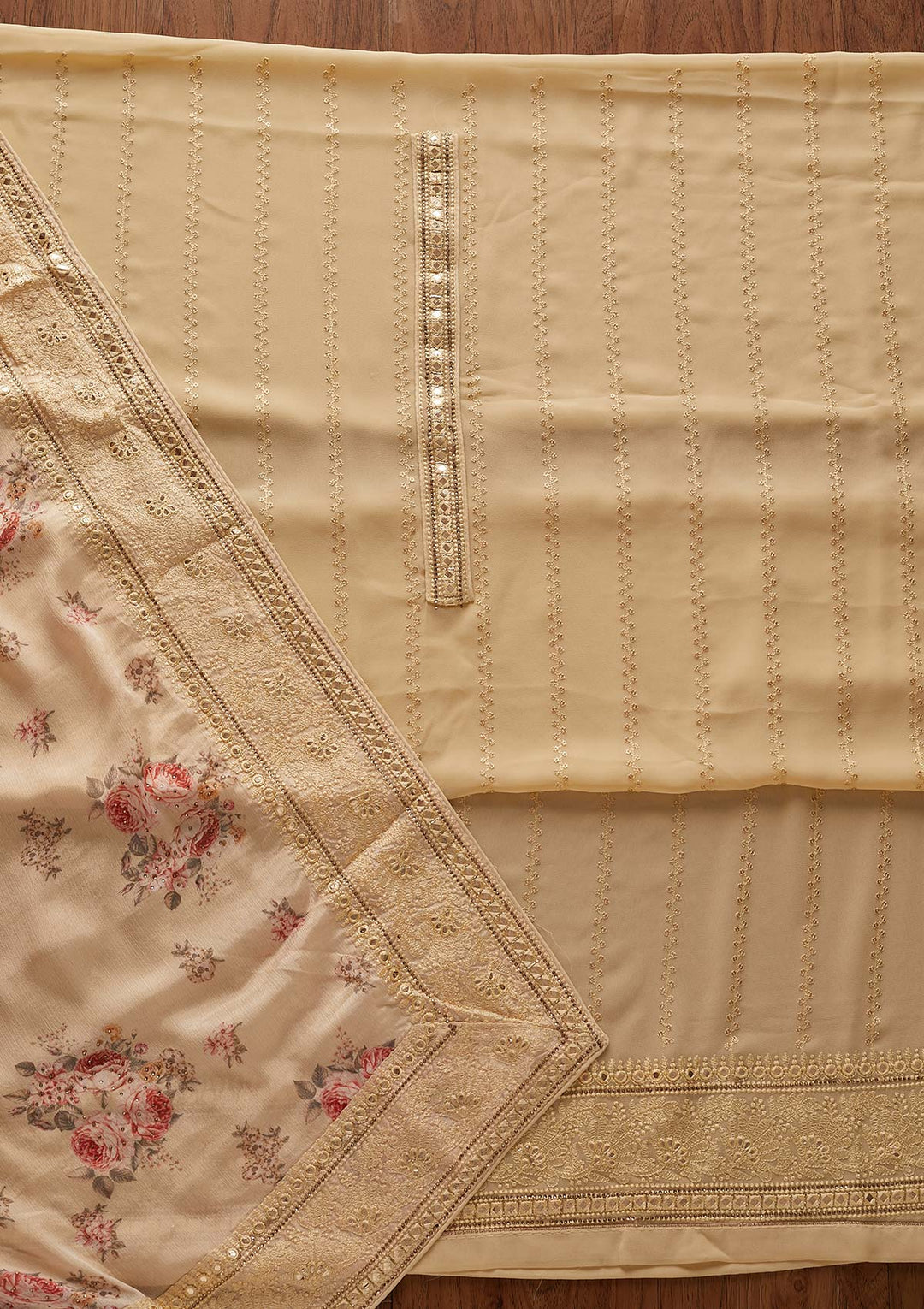 Gold Threadwork Georgette Designer Unstitched Salwar Suit - koskii