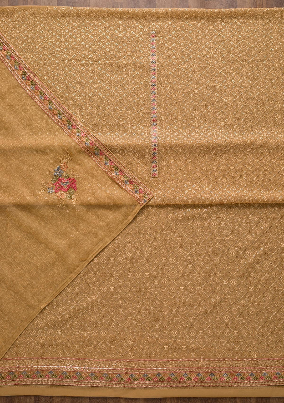 Gold Threadwork Georgette Unstitched Salwar Suit-Koskii