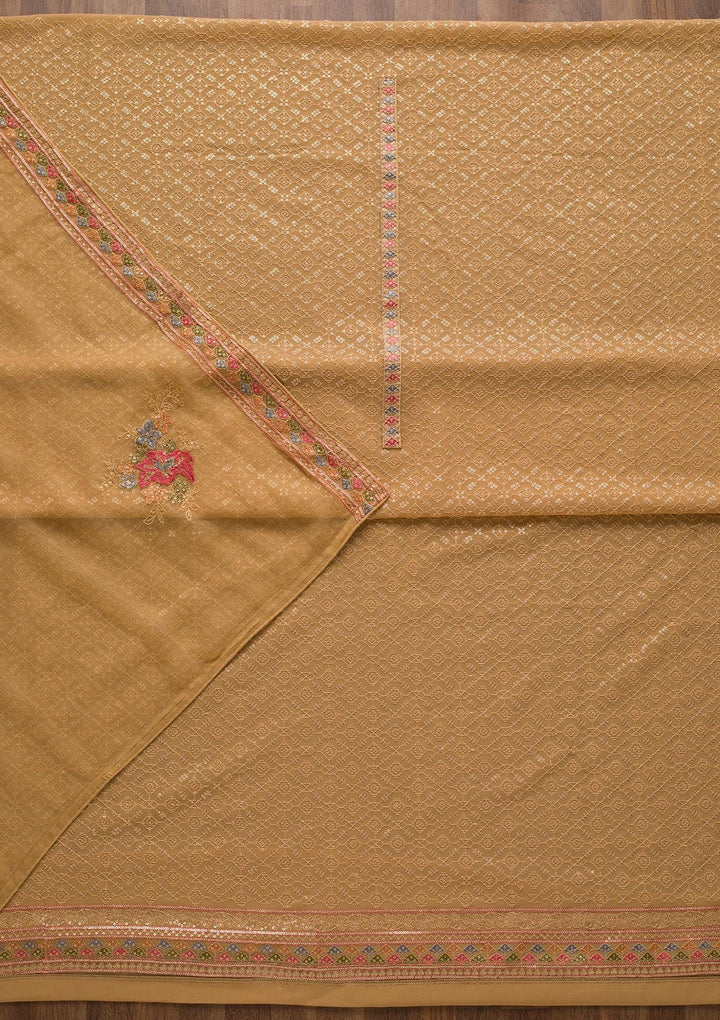 Gold Threadwork Georgette Unstitched Salwar Suit-Koskii