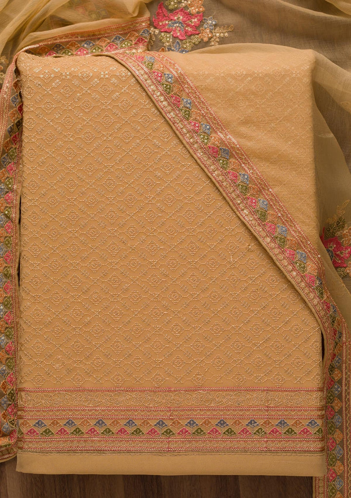 Gold Threadwork Georgette Unstitched Salwar Suit-Koskii