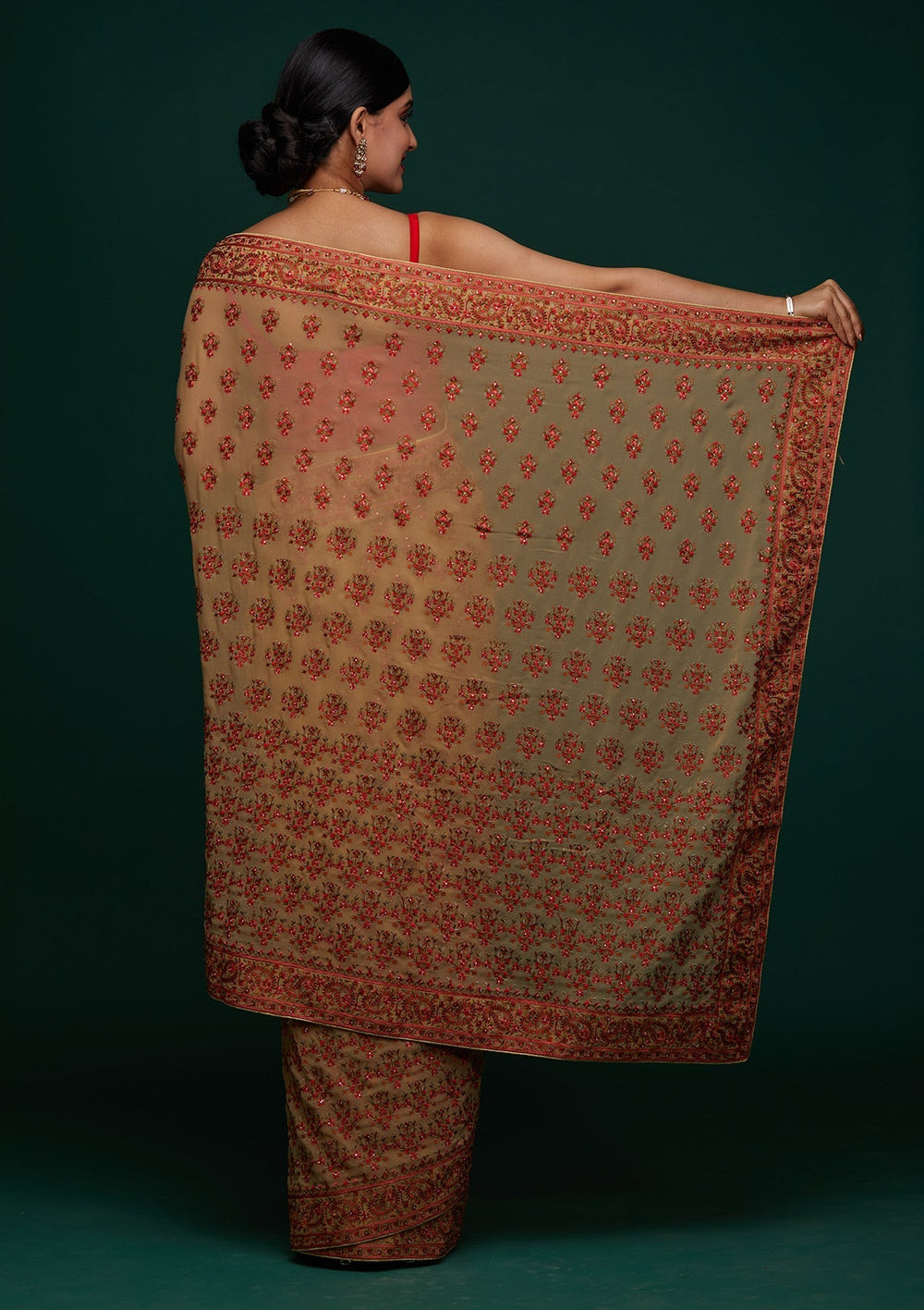 Gold Threadwork Georgette Designer Saree - Koskii