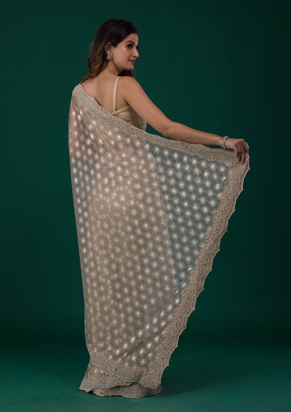 Gold Threadwork Net Saree-Koskii