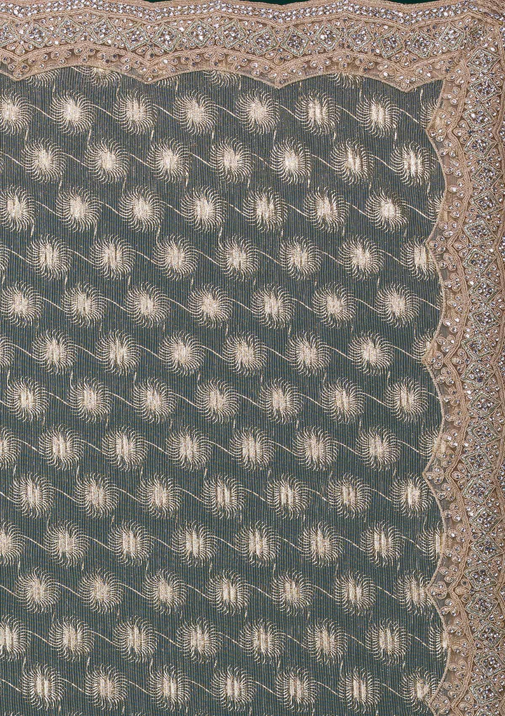 Gold Threadwork Net Saree-Koskii