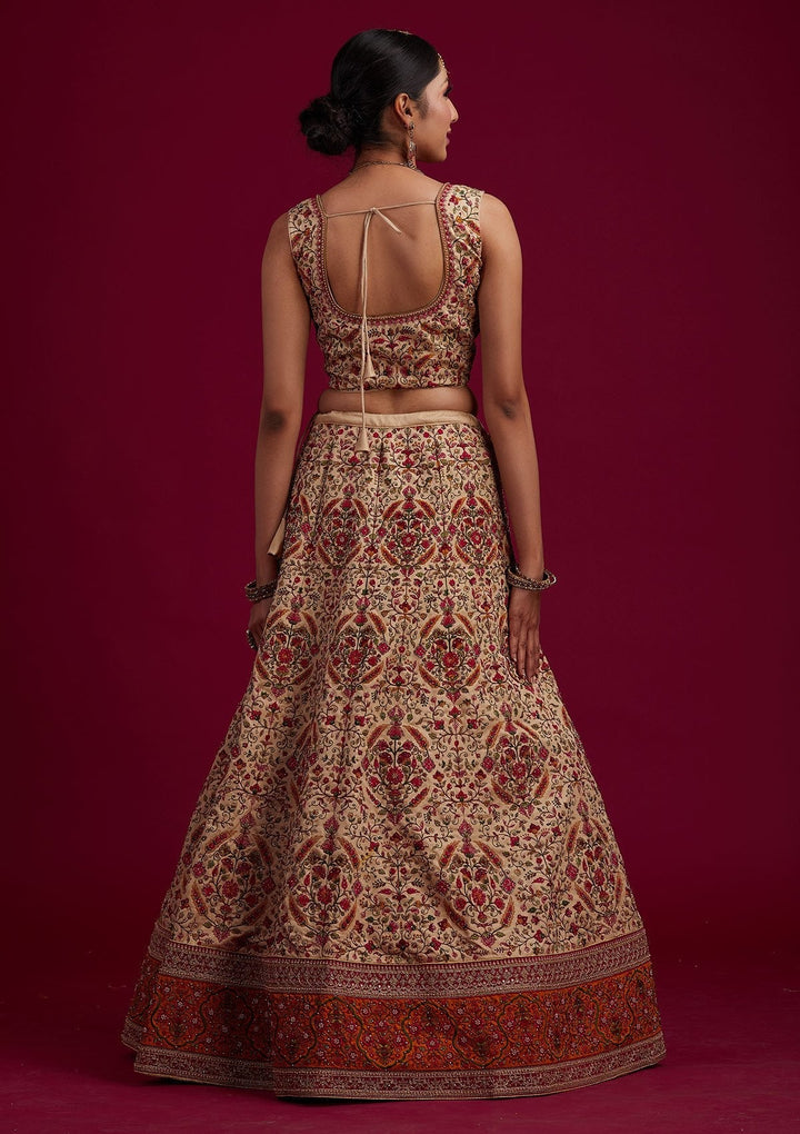 Gold Threadwork Raw Silk Designer Semi-Stitched Lehenga - koskii
