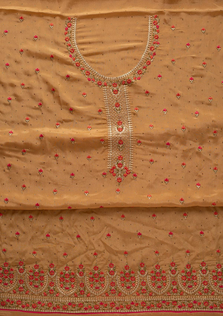 Gold Threadwork Semi Crepe Designer Unstitched Salwar Suit - koskii