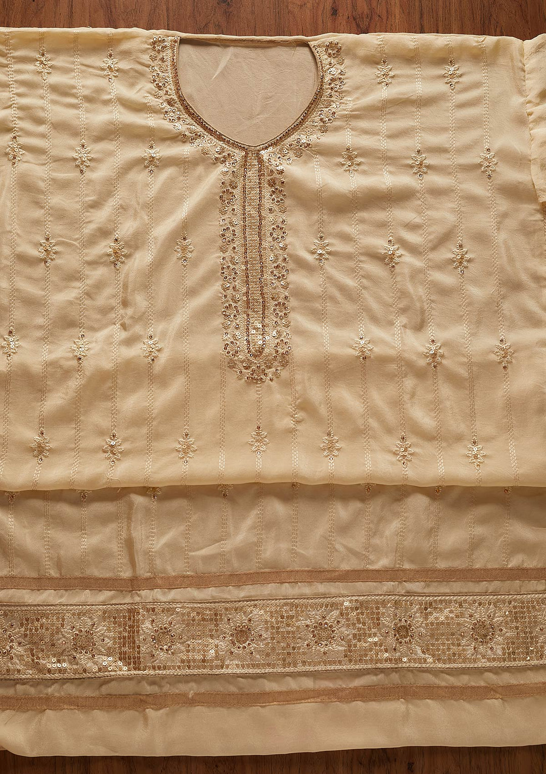 Gold Threadwork Semi Crepe Designer Unstitched Salwar Suit - koskii