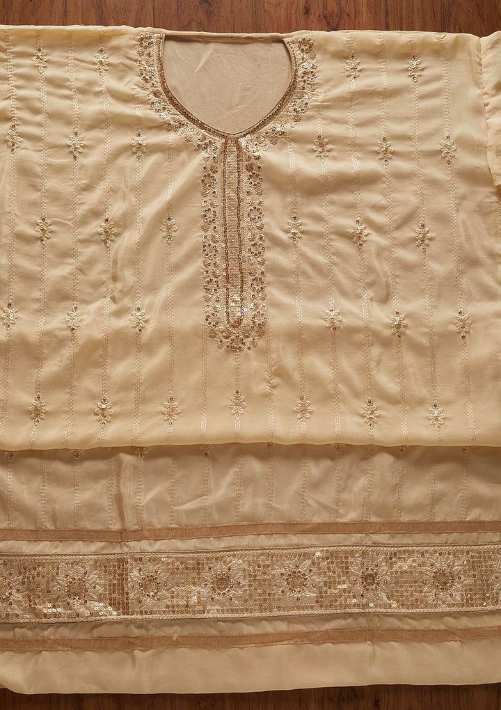 Gold Threadwork Semi Crepe Designer Unstitched Salwar Suit - koskii