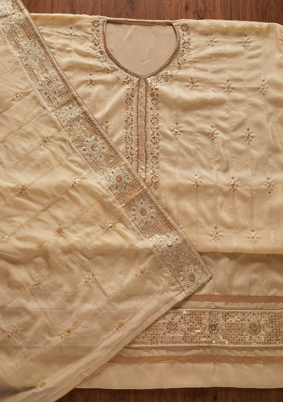 Gold Threadwork Semi Crepe Designer Unstitched Salwar Suit - koskii