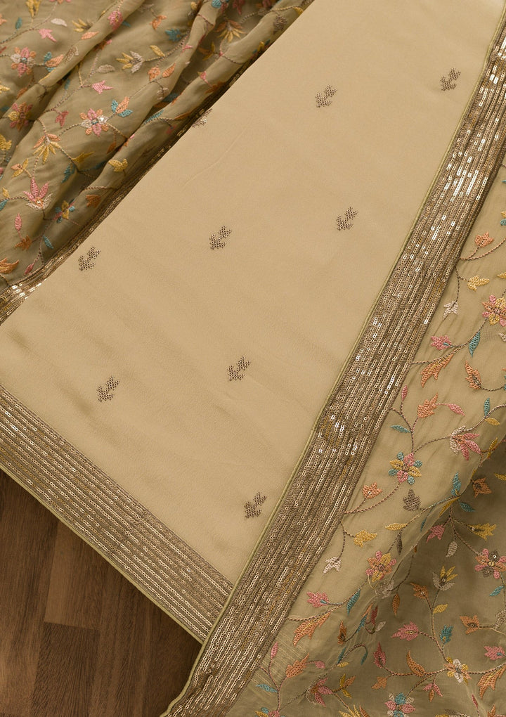 Gold Threadwork Semi Crepe Unstitched Salwar Kameez-Koskii