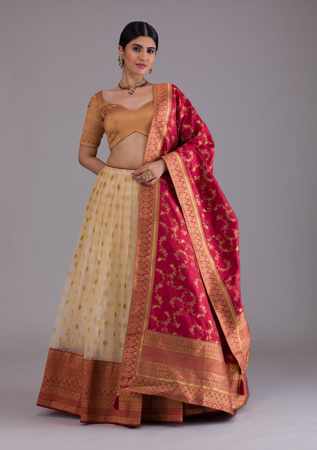 Gold Zariwork Art Silk Designer Lehenga-Koskii