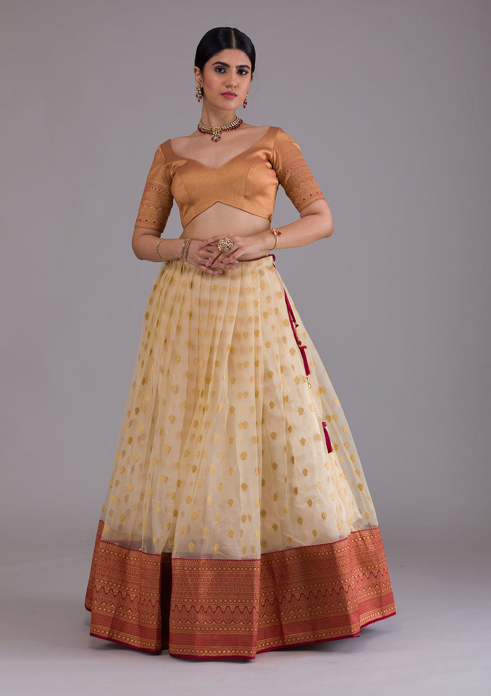 Gold Zariwork Art Silk Designer Lehenga-Koskii