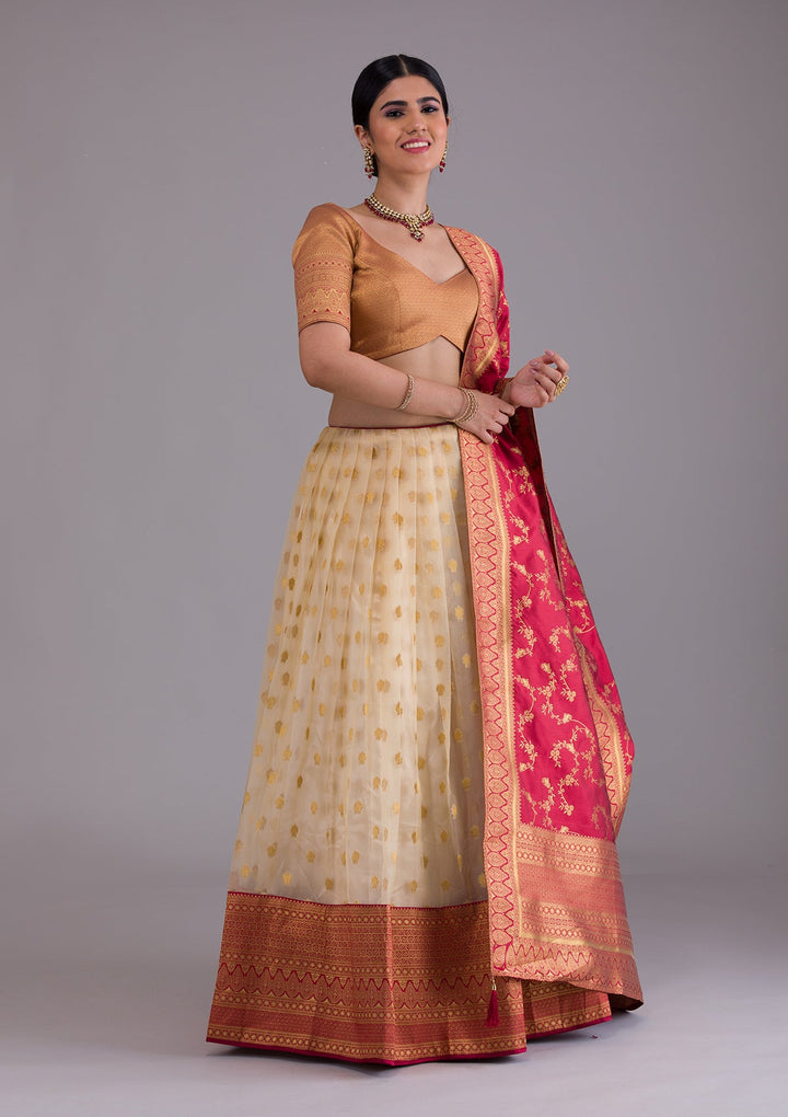 Gold Zariwork Art Silk Designer Lehenga-Koskii