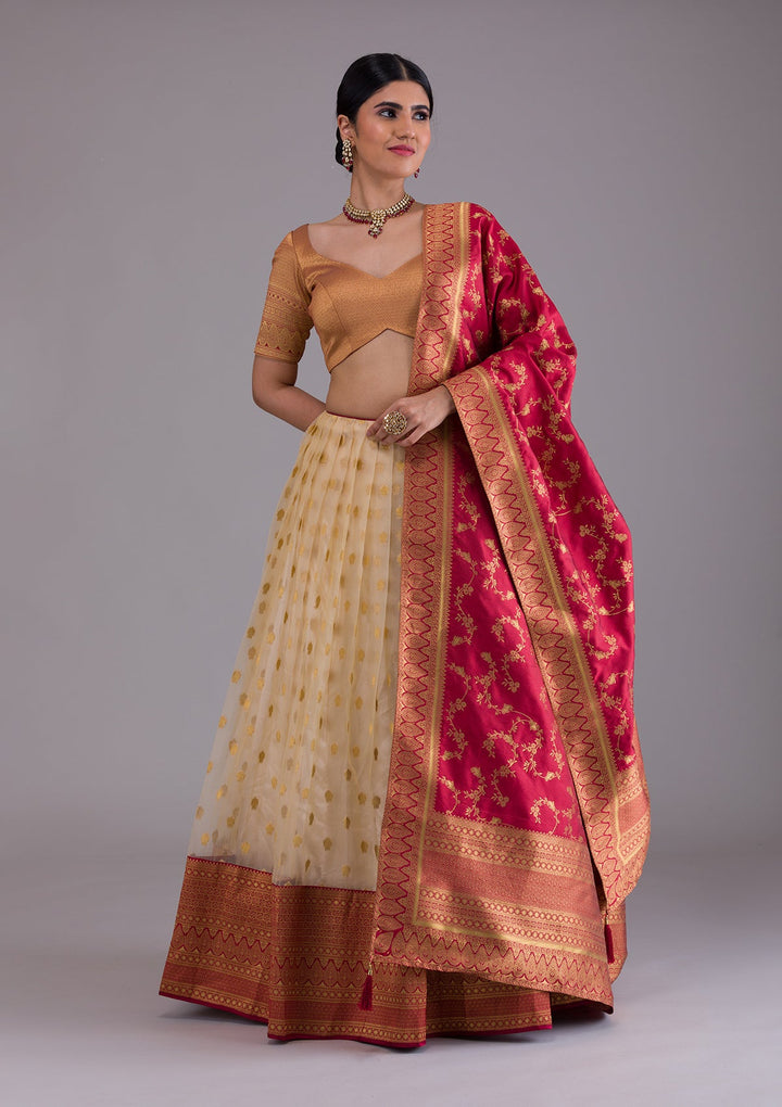 Gold Zariwork Art Silk Designer Lehenga-Koskii