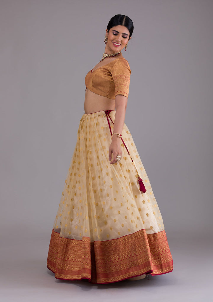 Gold Zariwork Art Silk Designer Lehenga-Koskii