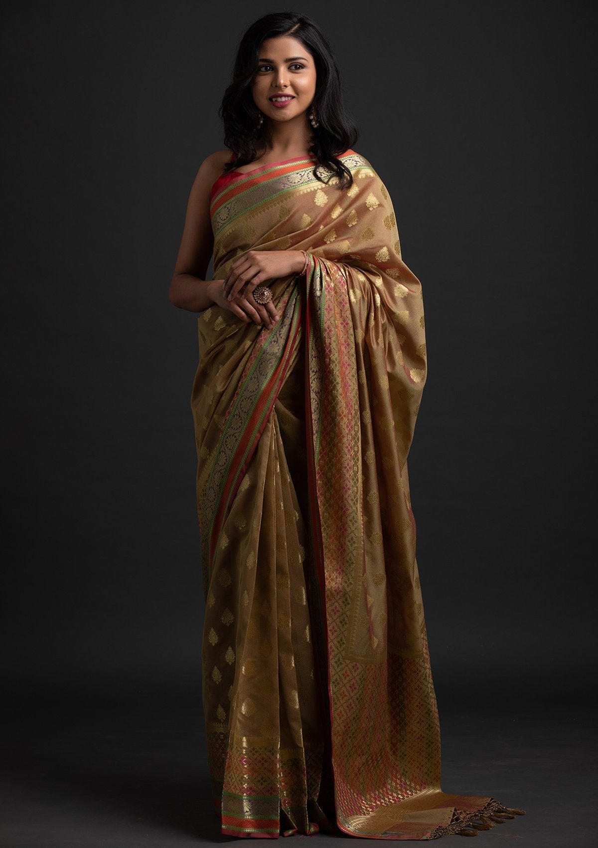 Gold Zariwork Art Silk Designer Saree - koskii