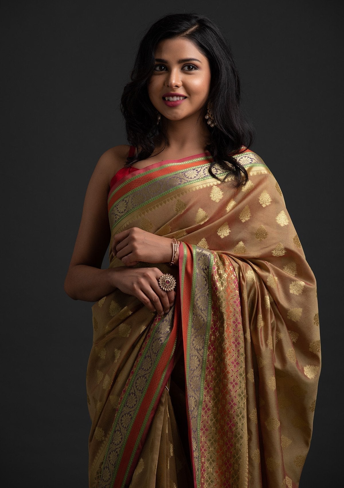 Gold Zariwork Art Silk Designer Saree - koskii