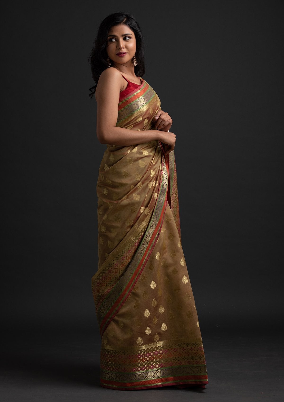 Gold Zariwork Art Silk Designer Saree - koskii