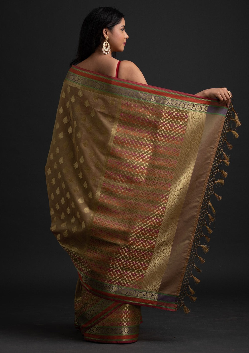 Gold Zariwork Art Silk Designer Saree - koskii