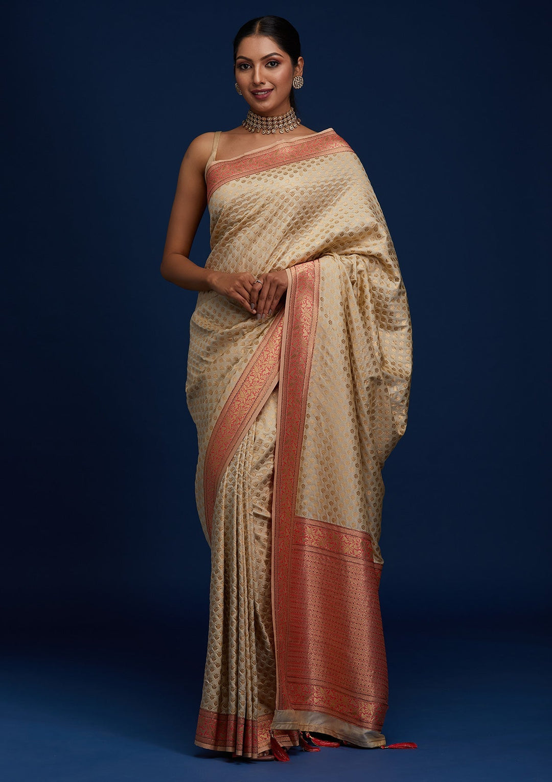 Gold Zariwork Art Silk Designer Saree - Koskii