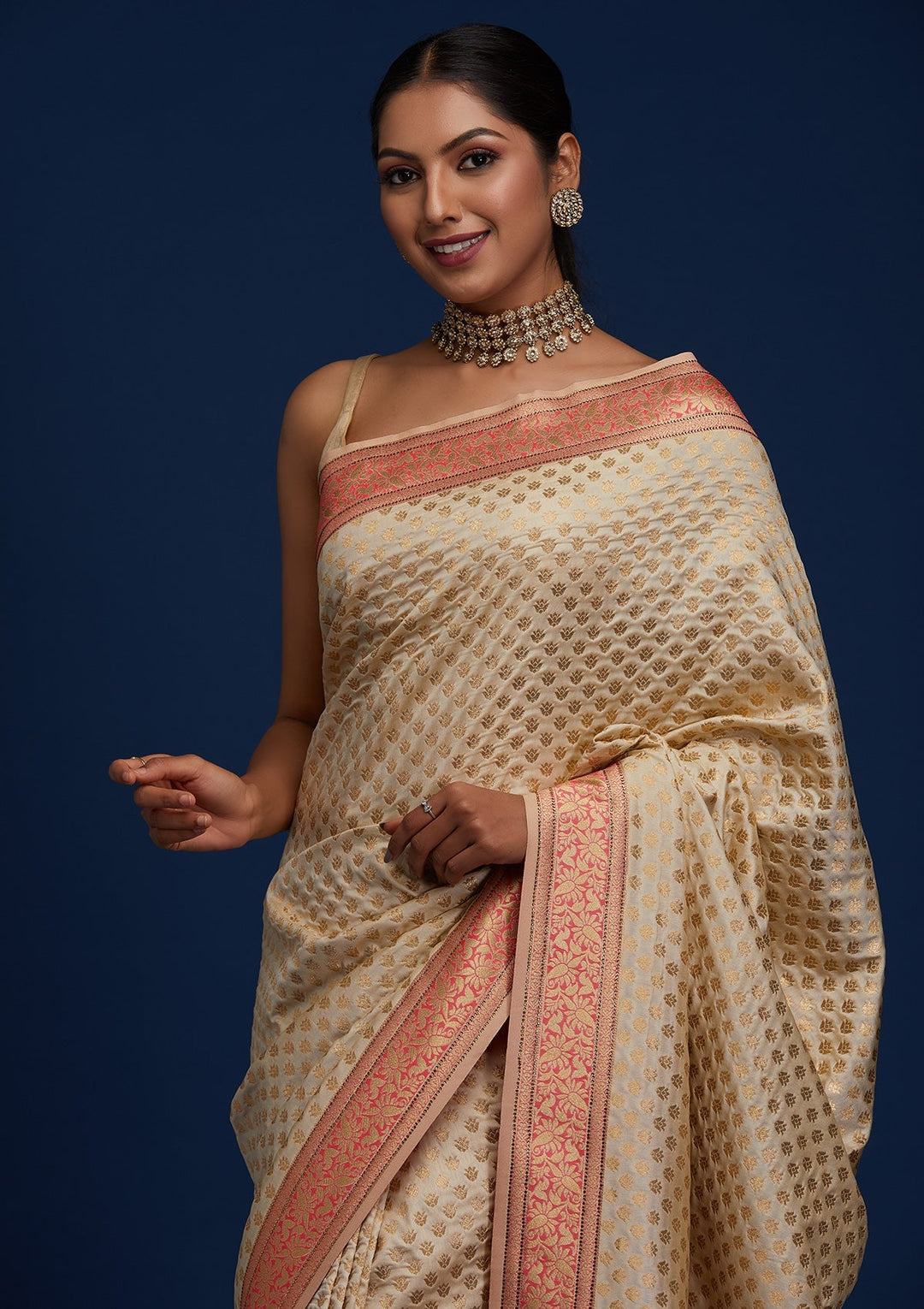 Gold Zariwork Art Silk Designer Saree - Koskii