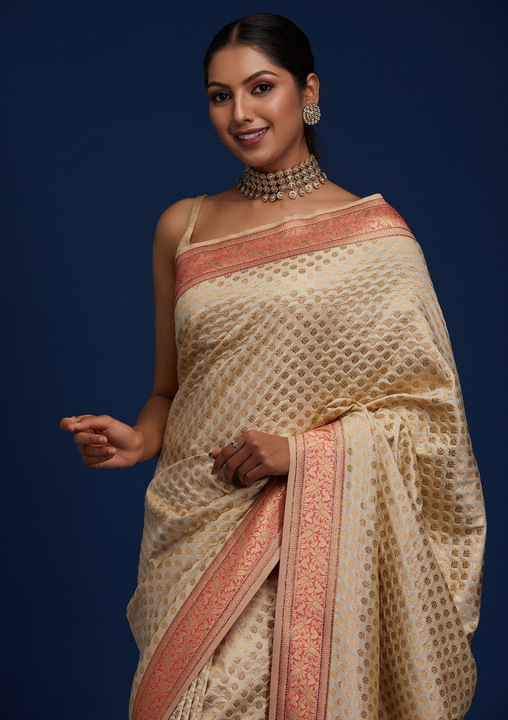 Gold Zariwork Art Silk Designer Saree - Koskii
