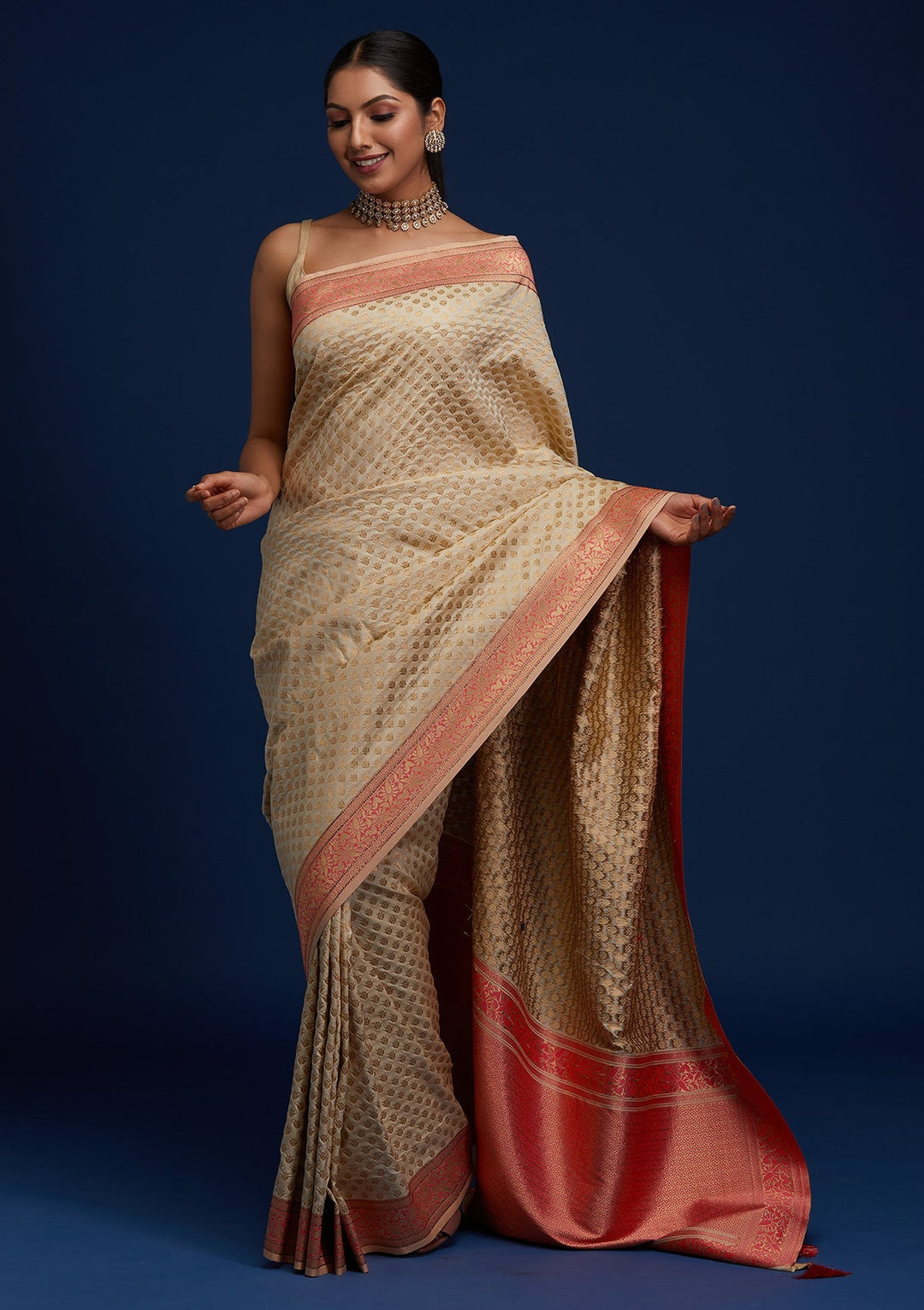 Gold Zariwork Art Silk Designer Saree - Koskii
