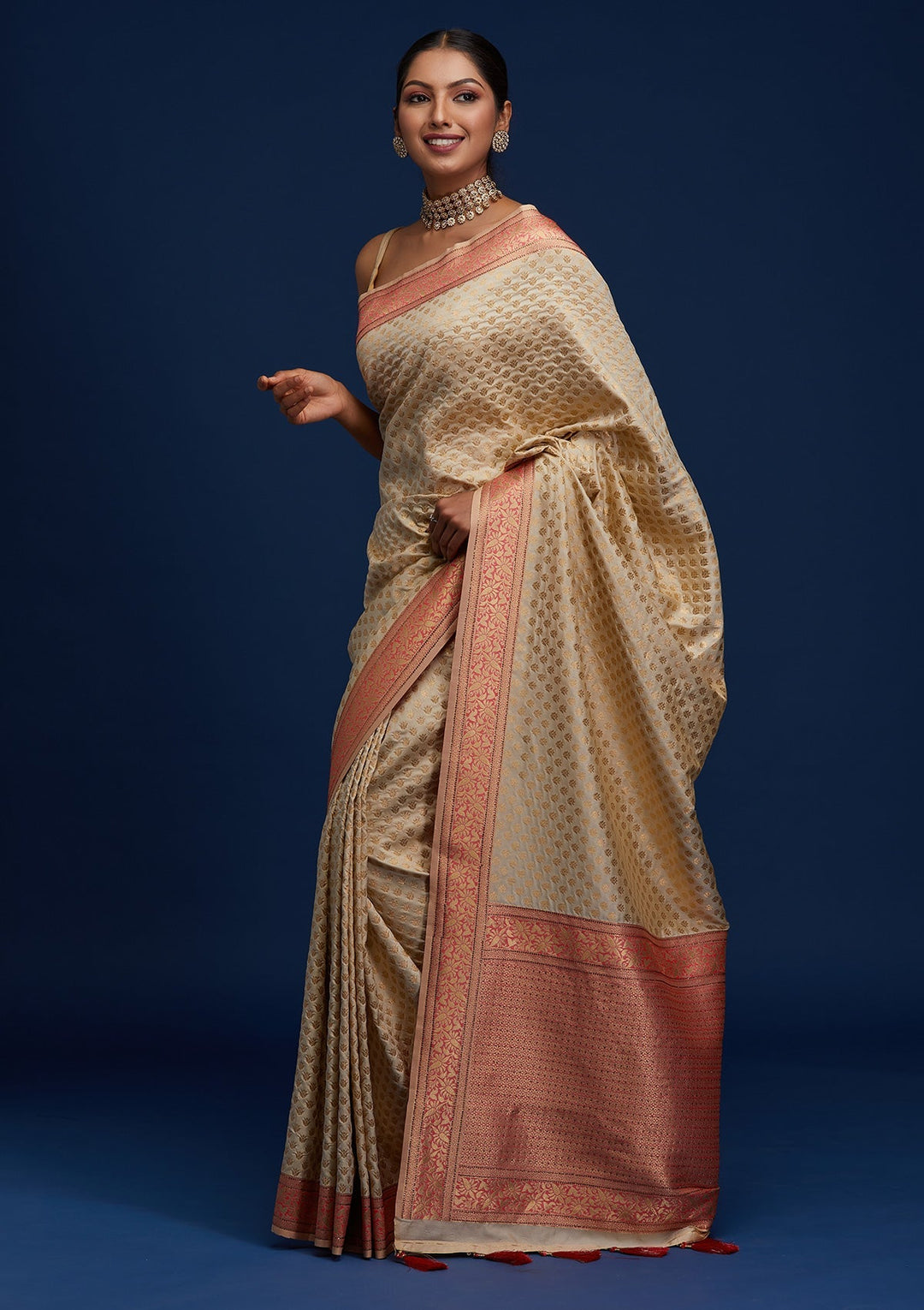 Gold Zariwork Art Silk Designer Saree - Koskii