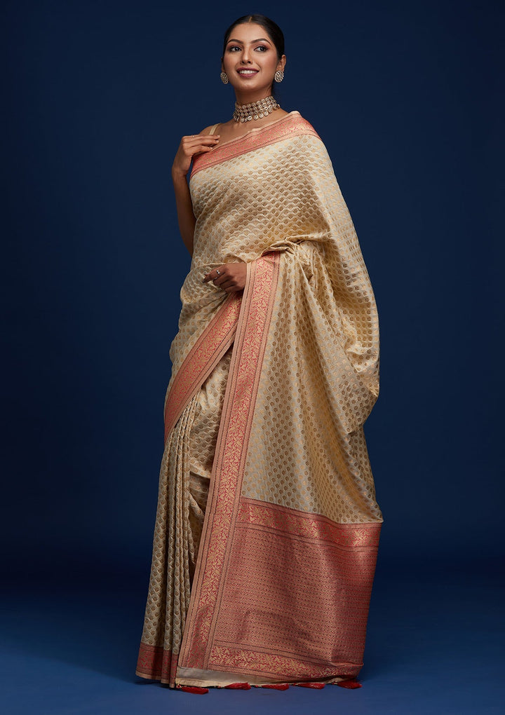 Gold Zariwork Art Silk Designer Saree - Koskii