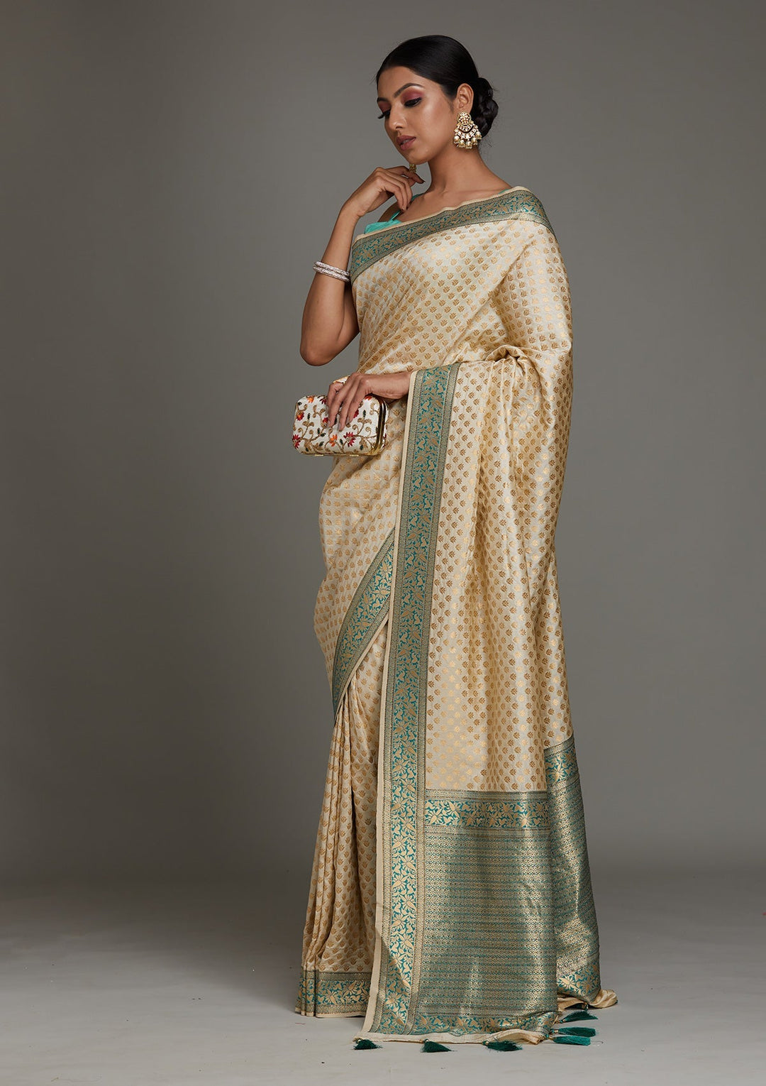 Gold Zariwork Art Silk Saree - Koskii