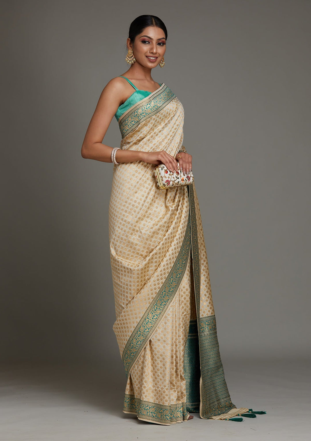 Gold Zariwork Art Silk Saree - Koskii