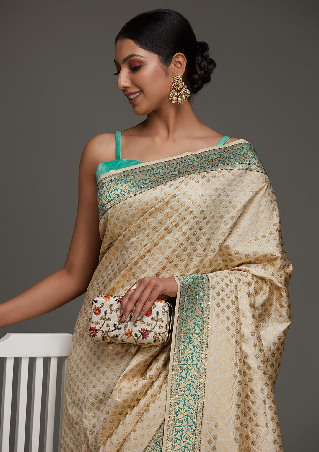 Gold Zariwork Art Silk Saree - Koskii