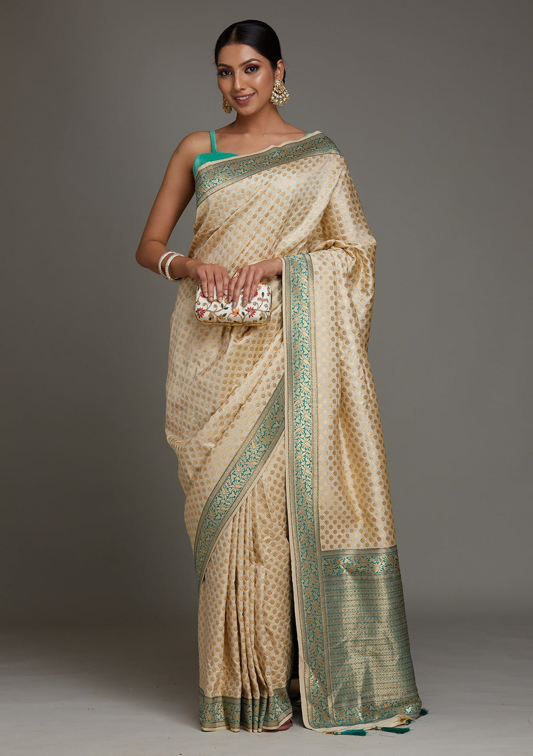 Gold Zariwork Art Silk Saree - Koskii