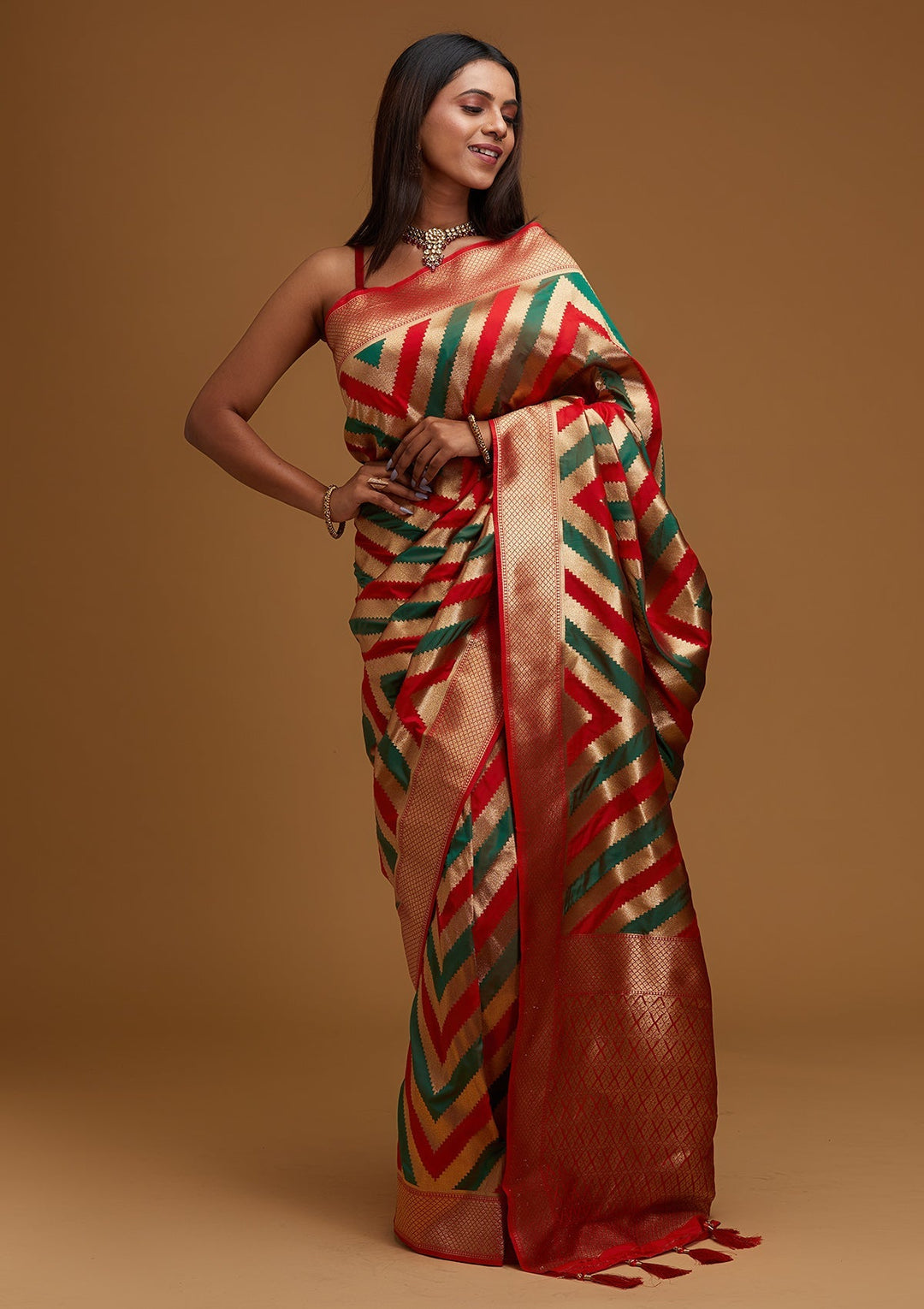 Gold Zariwork Art Silk Designer Saree - Koskii