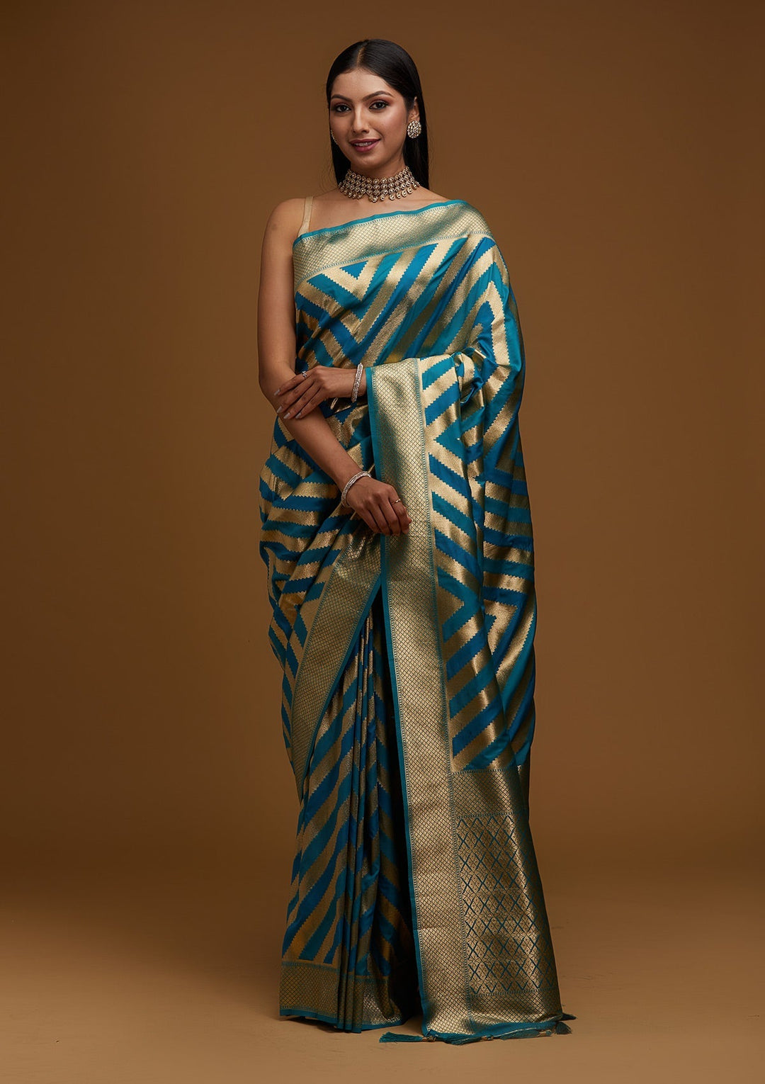 Gold Zariwork Art Silk Designer Saree - Koskii