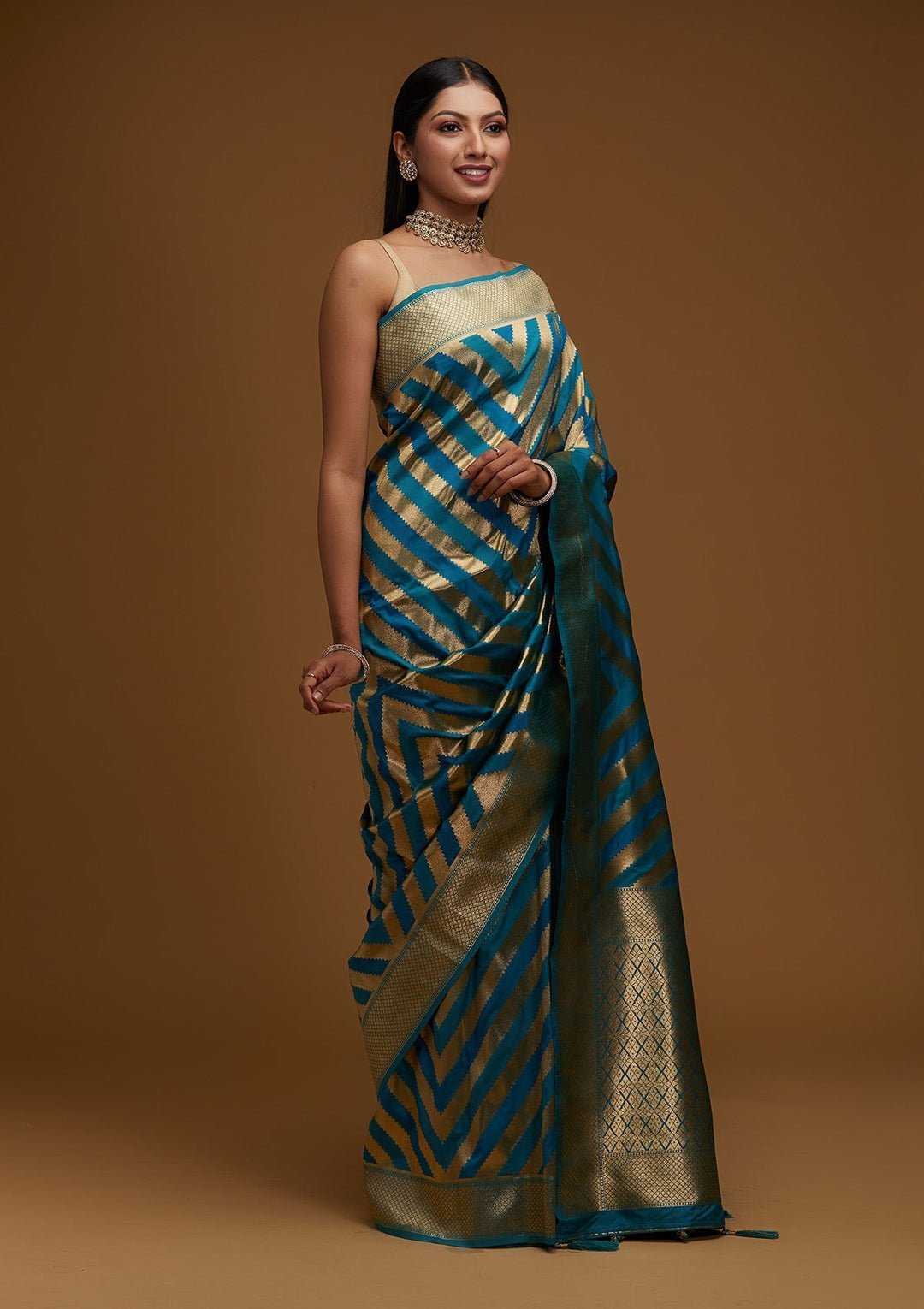 Gold Zariwork Art Silk Designer Saree - Koskii