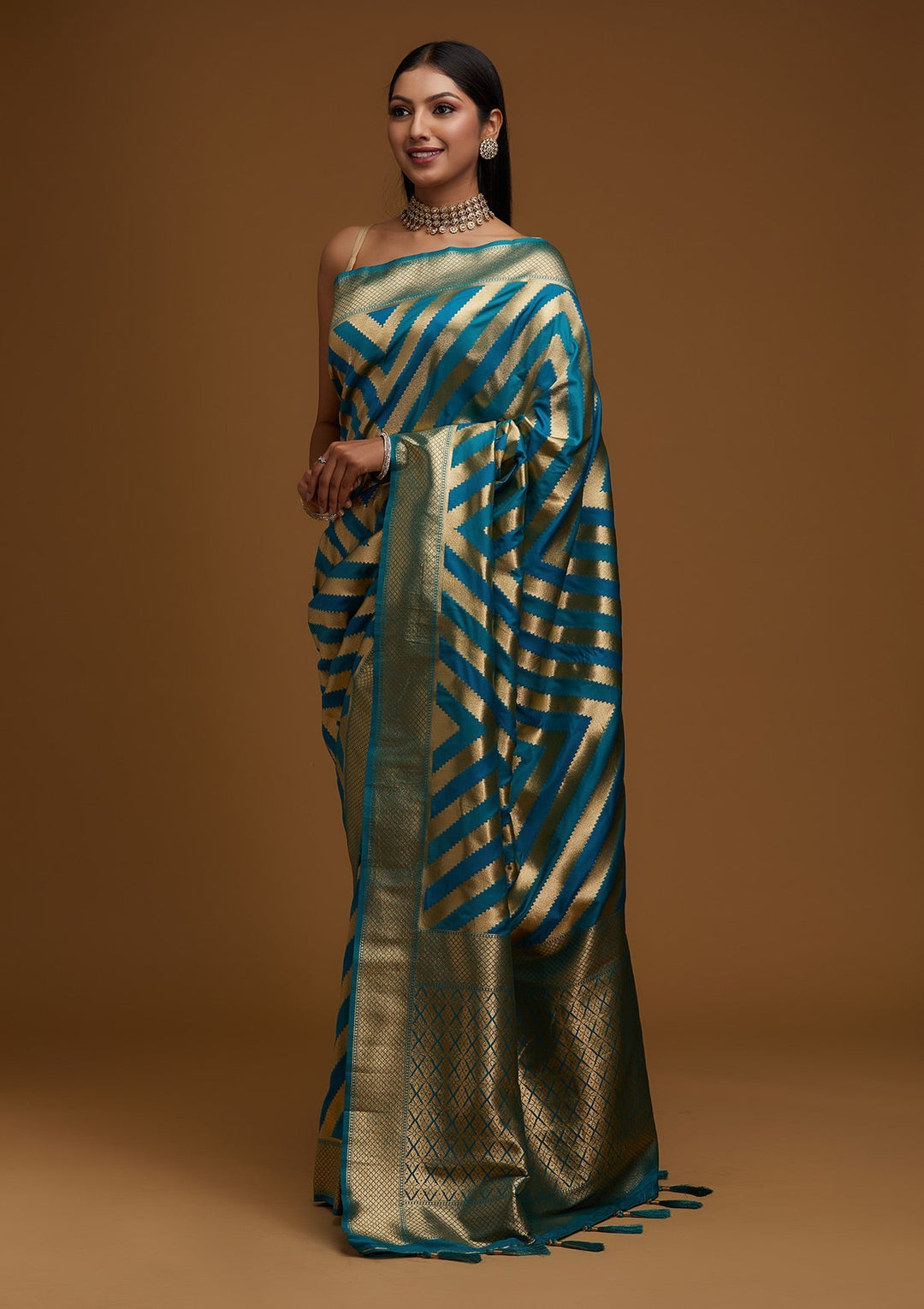 Gold Zariwork Art Silk Designer Saree - Koskii