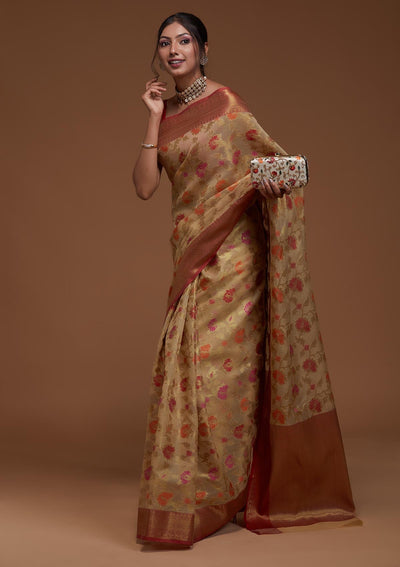 Gold Zariwork Art Silk Saree-Koskii