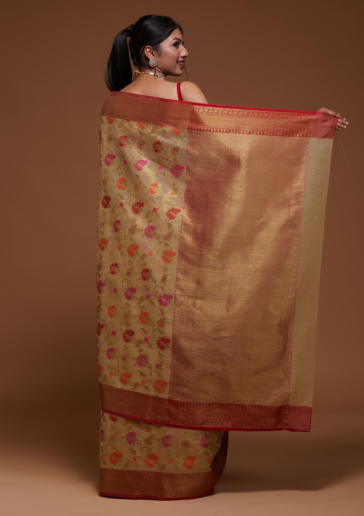 Gold Zariwork Art Silk Saree-Koskii