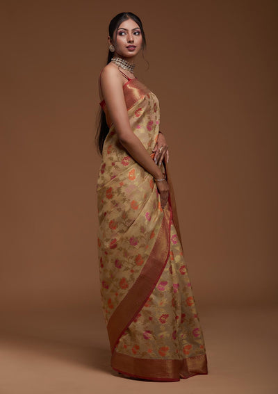 Gold Zariwork Art Silk Saree-Koskii