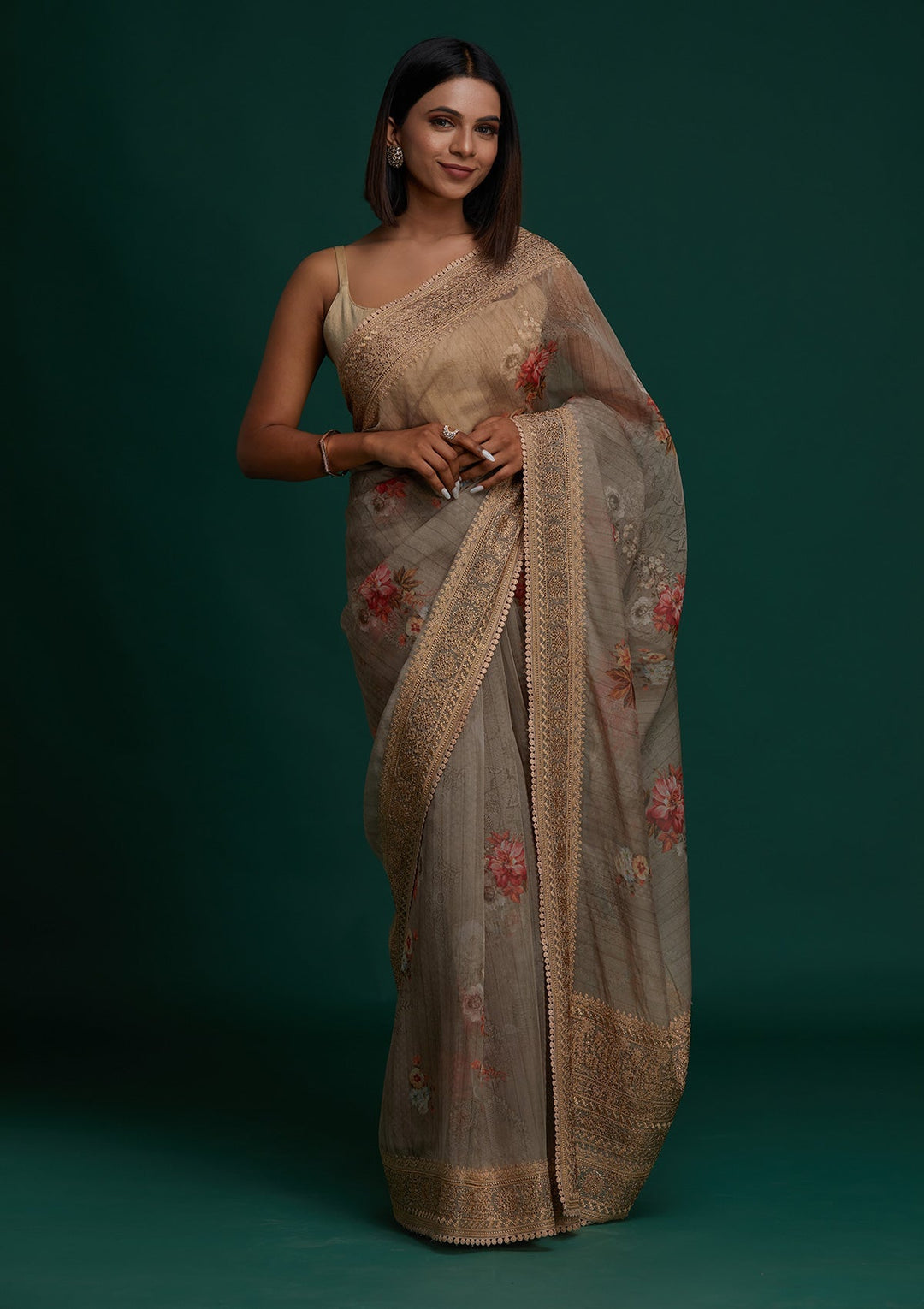 Gold Zariwork Art Silk Saree - Koskii