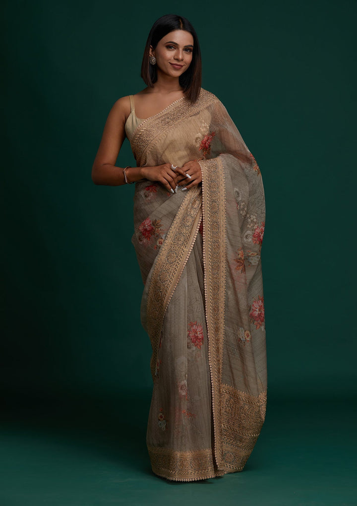 Gold Zariwork Art Silk Saree - Koskii