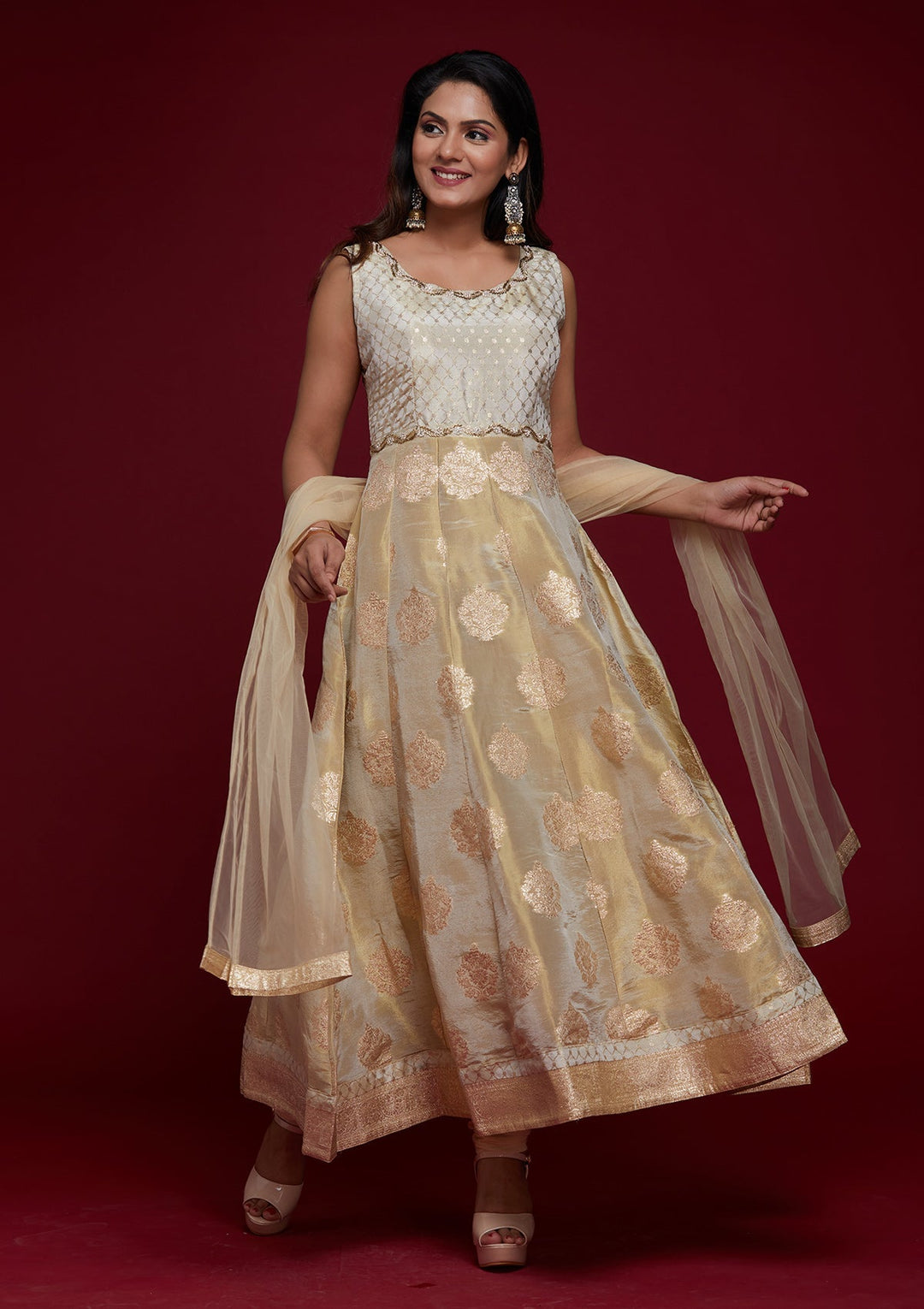Gold Zariwork Banarasi Designer Salwar Suit - Koskii